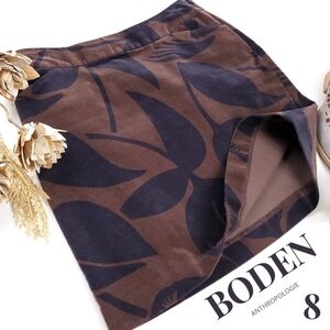 BODEN Anthro Brown Purple Suede Floral Skirt 8